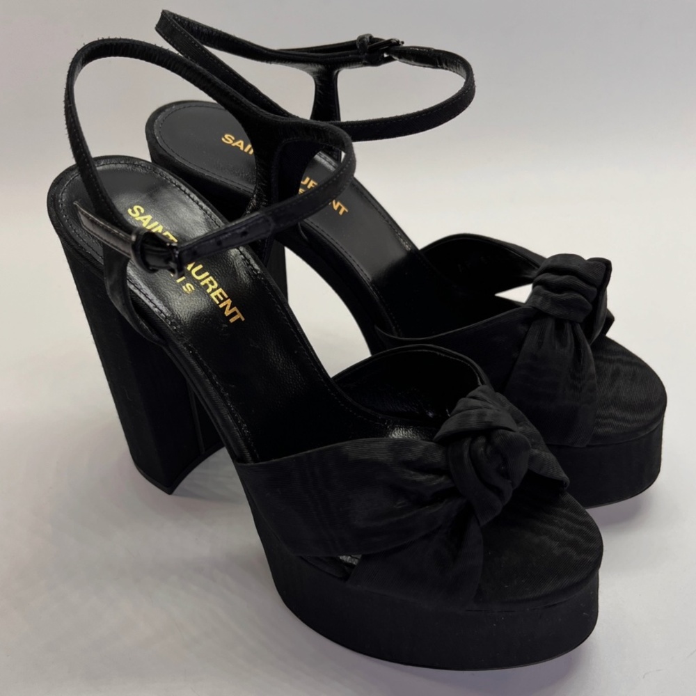 Saint Laurent Bianca Platform Sandals Size 40 US 9 Black Knotted Satin Heels NWT - Picture 1 of 6